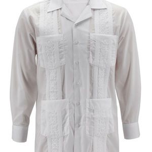 Men's Guayabera Long Sleeve Cuban Embroidered Dress Shirt 3 XL